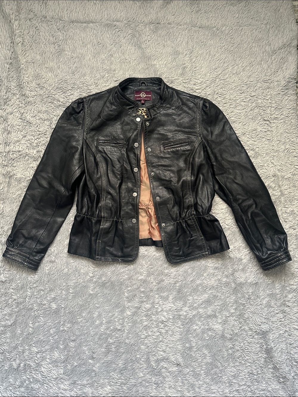 Wilsons Leather Black Peplum-Style Snap Jacket
